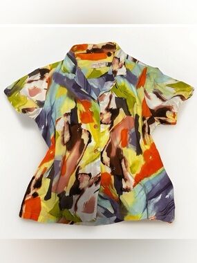 Vtg Jams World Womens Hawaiian Stargazer Abstract Blouse Shirt Soft Rayon SZ M